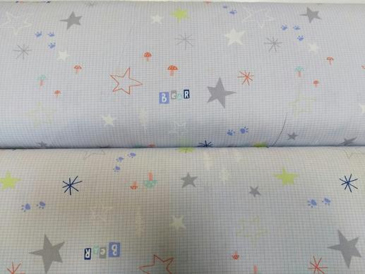 Тканина для постільної білизни, фон у клітинку, зірочки, грибочки | Textile Plaza
