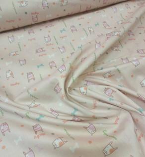 Ткань для постельного белья мордочки на розовом фоне | Textile Plaza