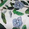 Шовк Італія сині квіти з листочками на білому (залишок 145см,) | Textile Plaza