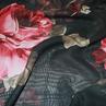 Шифон кольоровий троянди на чорному тлі | Textile Plaza