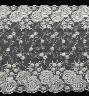 Кружево вышивка на сетке розы,цвет айвори,ширина 22 см | Textile Plaza