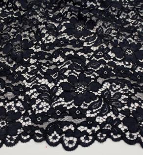 Гипюр Италия цветочный узор черный | Textile Plaza