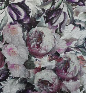 Трикотаж віскоза Італія принт рожеві квіти на сірому фоні | Textile Plaza
