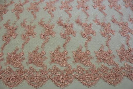 Сетка вышивка цветочный узор, цвет розовый | Textile Plaza