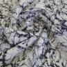 Лен жатка Италия синий абстрактный принт на белом фоне | Textile Plaza