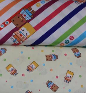 Ткань для детского постельного белья, человечки/полосатый фон | Textile Plaza