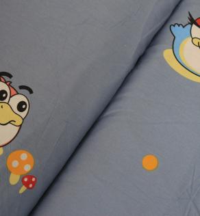 Ткань для детского постельного белья, птички на синем фоне | Textile Plaza