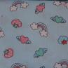 Ткань для детского постельного белья, зверюшки/сердечки/радуга/клубнички на голубом фоне | Textile Plaza