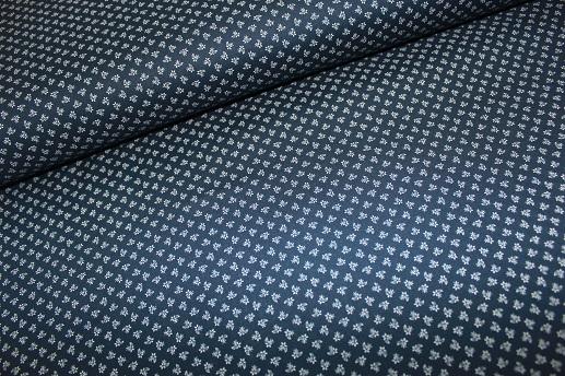 Бавовна кольорова дрібні листочки на темно-синьому тлі | Textile Plaza