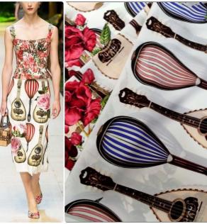 Шовк Dolce&Gabbana принт мандоліни на білому тлі | Textile Plaza