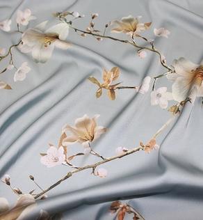 Шелк ARMANI цветы на серо-голубом | Textile Plaza