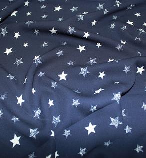 Креп-шифон белые звезды на темно-синем | Textile Plaza