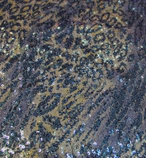 Сітка вишивка пайетками, сіра із золотом, леопард | Textile Plaza