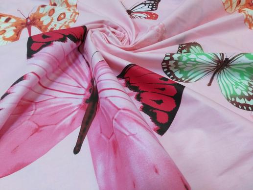 Сатин  для постільної білизни, метелики на яскраво-рожевому фоні | Textile Plaza