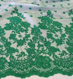 Сітка вишивка, зелені візерунки, горох | Textile Plaza