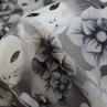 Шовк CHANEL чорно-білий принт квіти і кішки на сірому фоні | Textile Plaza
