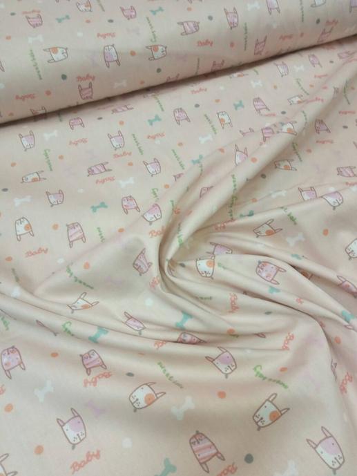 Тканина для постільної білизни зайчики на рожевому фоні | Textile Plaza