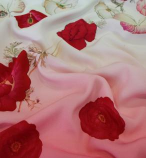 Вискоза Италия принт маки на красно-белом фоне (купон) | Textile Plaza