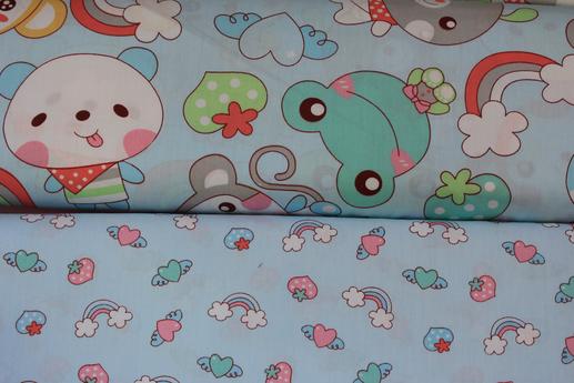 Ткань для детского постельного белья, зверушки/радуга | Textile Plaza