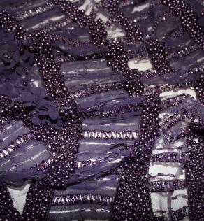Сетка вышивка, цветы/бусины в фиолетовой гамме | Textile Plaza