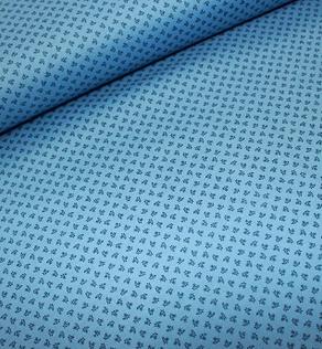 Хлопок цветной мелкие листики на голубом фоне | Textile Plaza