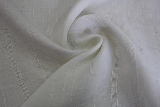 Лен Италия белый (молочный) с полосами | Textile Plaza