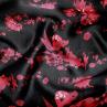 Шифон-шелк McQueen красный цветочный принт на черном фоне | Textile Plaza