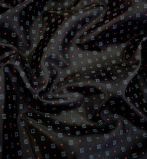 Подкладочная ткань, черная, принт квадратики | Textile Plaza