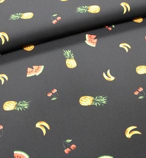 Костюмна тканина SPH фрукти на чорному | Textile Plaza