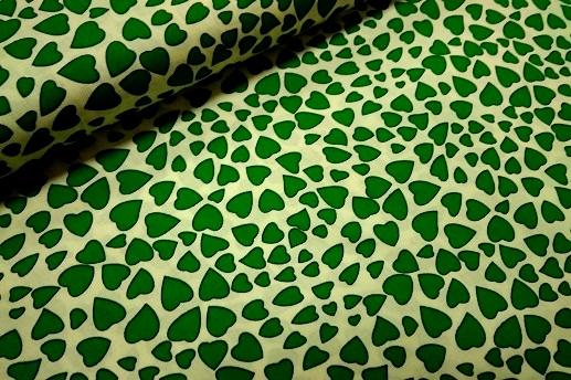 Бавовна принт сорочкова, зелені сердечка | Textile Plaza