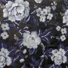 Парча Dolce & Gabbana синьо-блакитний з сріблом квітковий принт на чорному фоні | Textile Plaza