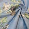 Сатин  для постільної білизни, бежево-коричневі квіти на синьому | Textile Plaza