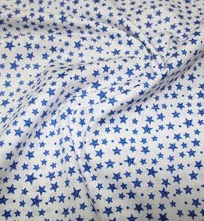 Бавовна кольорова сині дрібні зірочки на білому | Textile Plaza