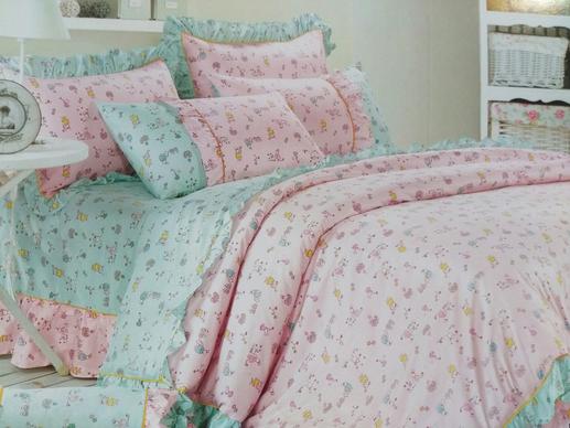 Ткань для детского постельного, зайчики на розовом и голубом | Textile Plaza