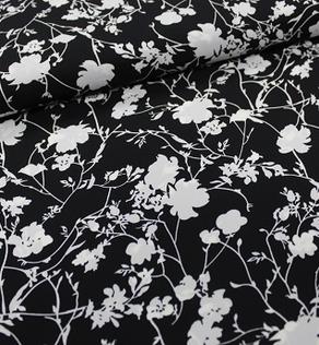 Костюмная ткань SPH цветочки и веточки на черном | Textile Plaza