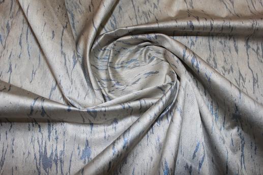 Тафта жаккард Италия синие отблески на бежевом фоне | Textile Plaza