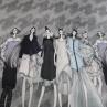 Шовк Італія принт дівчата на сірому фоні (купон) | Textile Plaza
