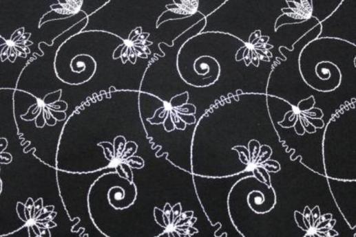 Шерсть варена, вишивка, чорно-білі квіти | Textile Plaza
