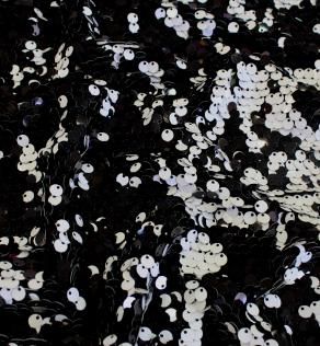 Сетка вышивка, черно-белая, пайетки | Textile Plaza