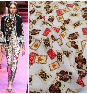 Шелк Dolce&Gabbana принт карты на молочном фоне | Textile Plaza