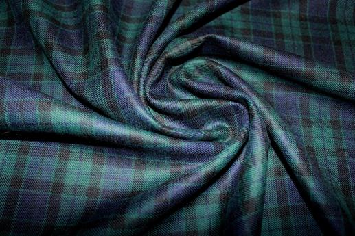 Пальтовая шерсть, клетка сине-зеленая | Textile Plaza