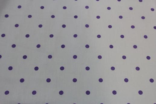 Сатин для постельного белья поплин, фиолетовый горох на белом (компаньон) | Textile Plaza