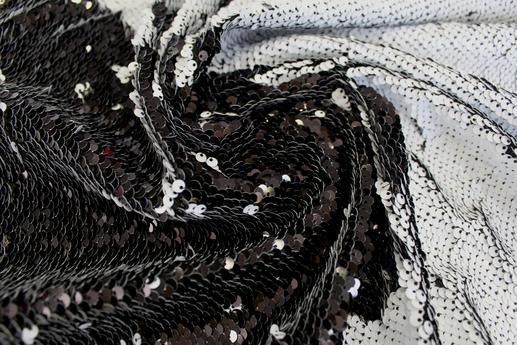 Сетка вышивка с пайетками двухсторонняя черно-белая | Textile Plaza