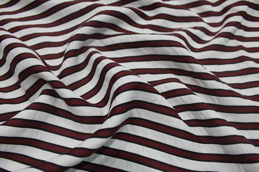 Вискоза-шелк Alta Moda принт бордово-черные полосы на белом фоне | Textile Plaza