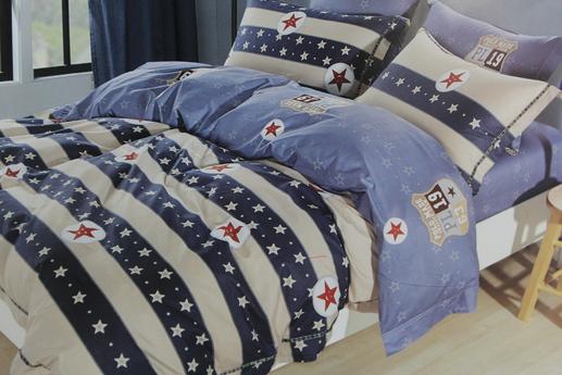 Сатин для постельного белья, звезды, сине-белые полосы | Textile Plaza
