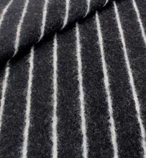 Вовна пальтова, сірі смужки на чорному | Textile Plaza