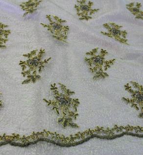 Сетка вышивка, цветы/узоры на салатовом | Textile Plaza