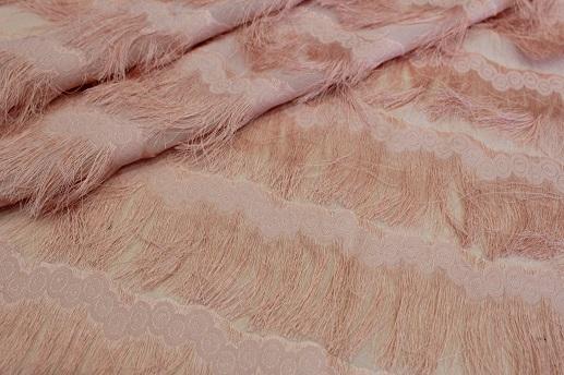 Органза вишивка з бахромою, колір рожевий | Textile Plaza