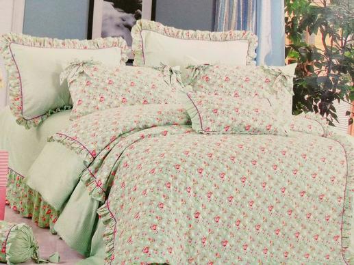 Сатин для  постельного белья , розы на зеленом фоне | Textile Plaza