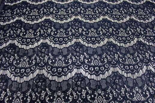 Гипюр набивной реснички цвет темно-синий | Textile Plaza